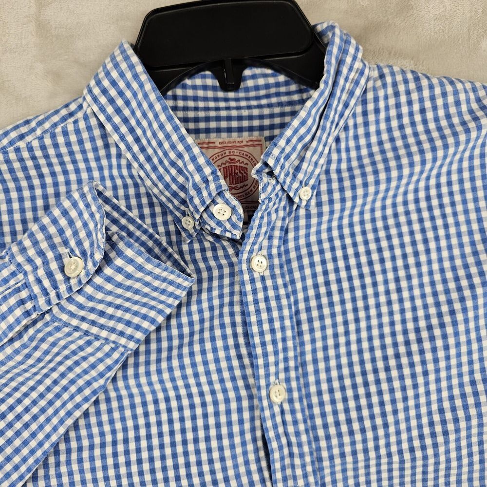 J Press Mens Medium Blue Check Dress Shirt Cotton Long Sleeve